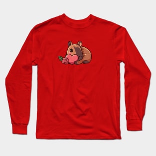 Capybara with heart and rose Long Sleeve T-Shirt